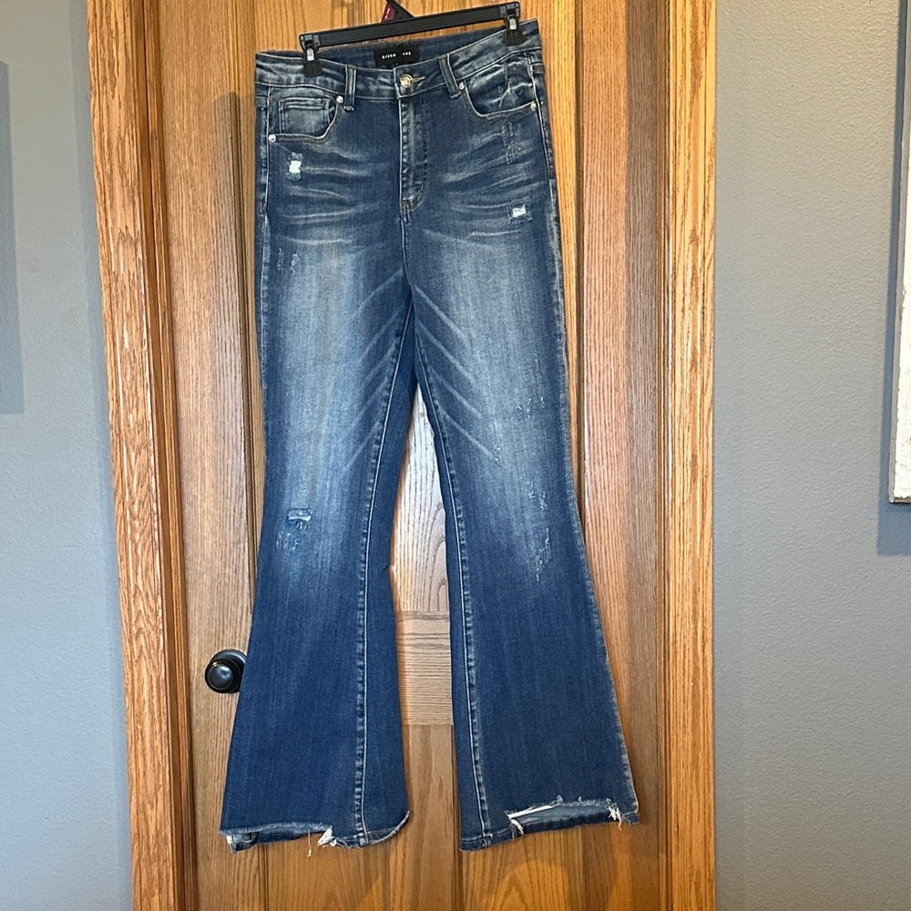 Risen Denim flare Women's Distressed Blue Jeans